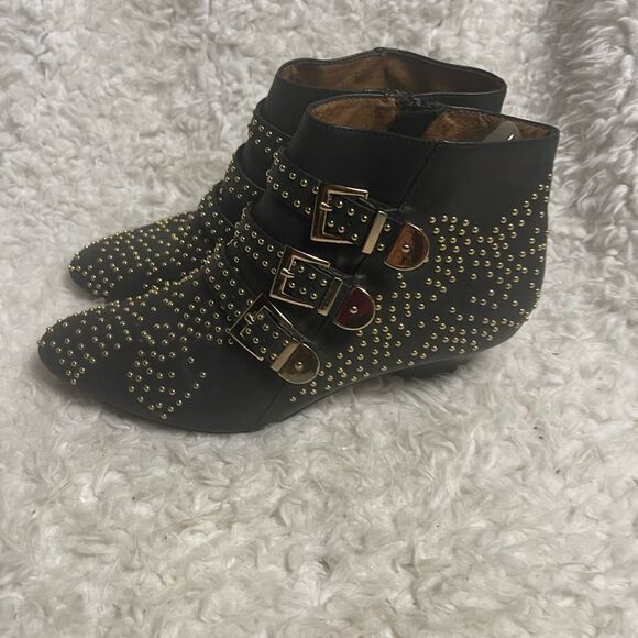 Jeffrey Campbell Starburst leather Black Studded Ankle Boots with Buckles SZ8.5 - Picture 4 of 13